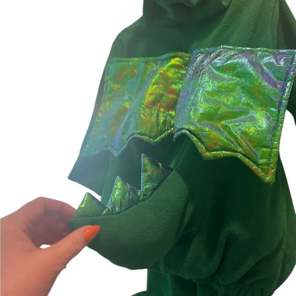 Old Navy Kids Green Dragon Dinosaur Costume One-Piece Hooded Jumpsuit Size 2T/3T